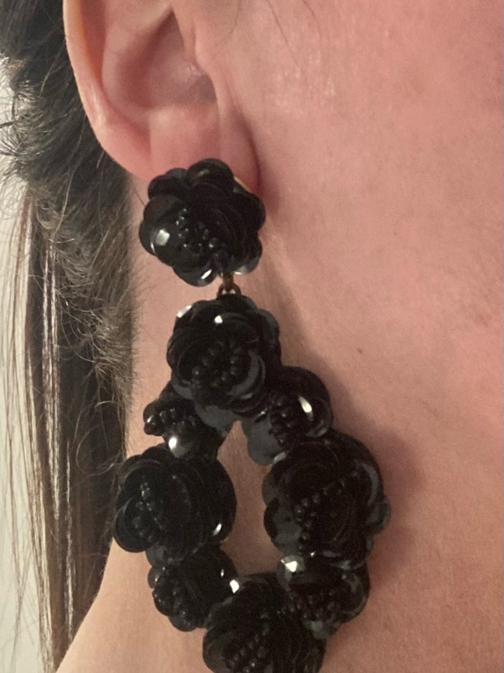 J. Crew Black Floral Hoop Drop Earrings